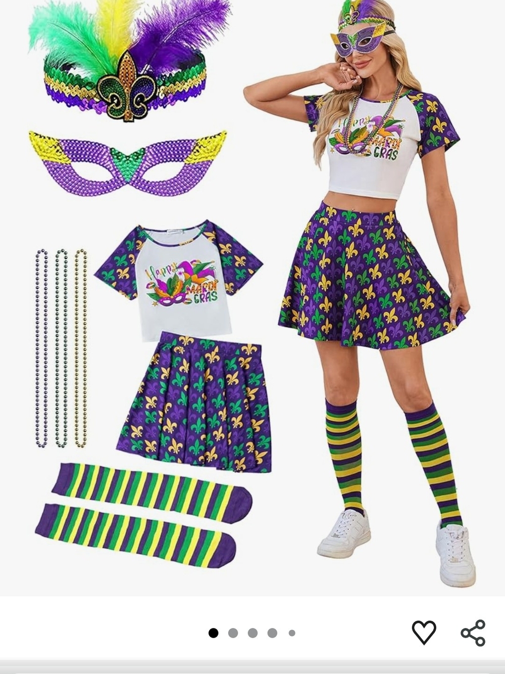 Women’s Mardi Gras Fleur-de-Lis Skater Outfit in Purple/Green/Gold